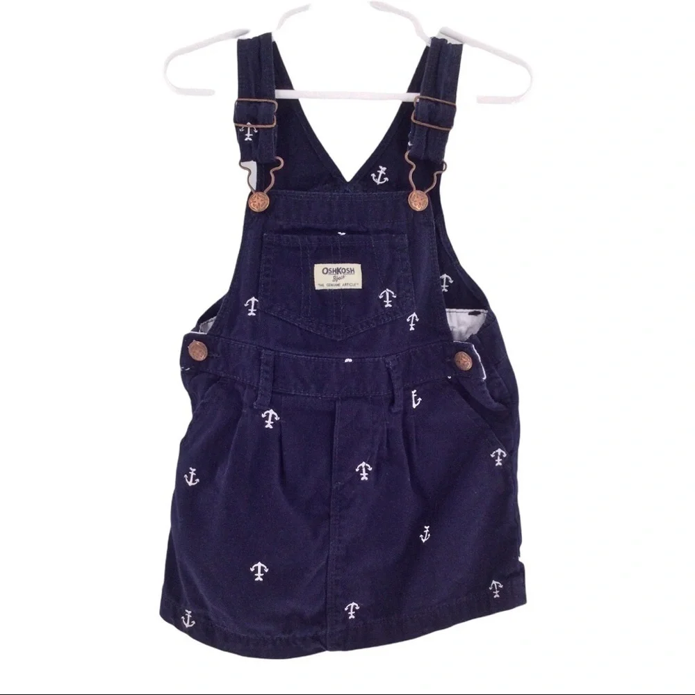 #017 Oshkosh Anchors Away Girl’s Blue and‎ White Overall Dress